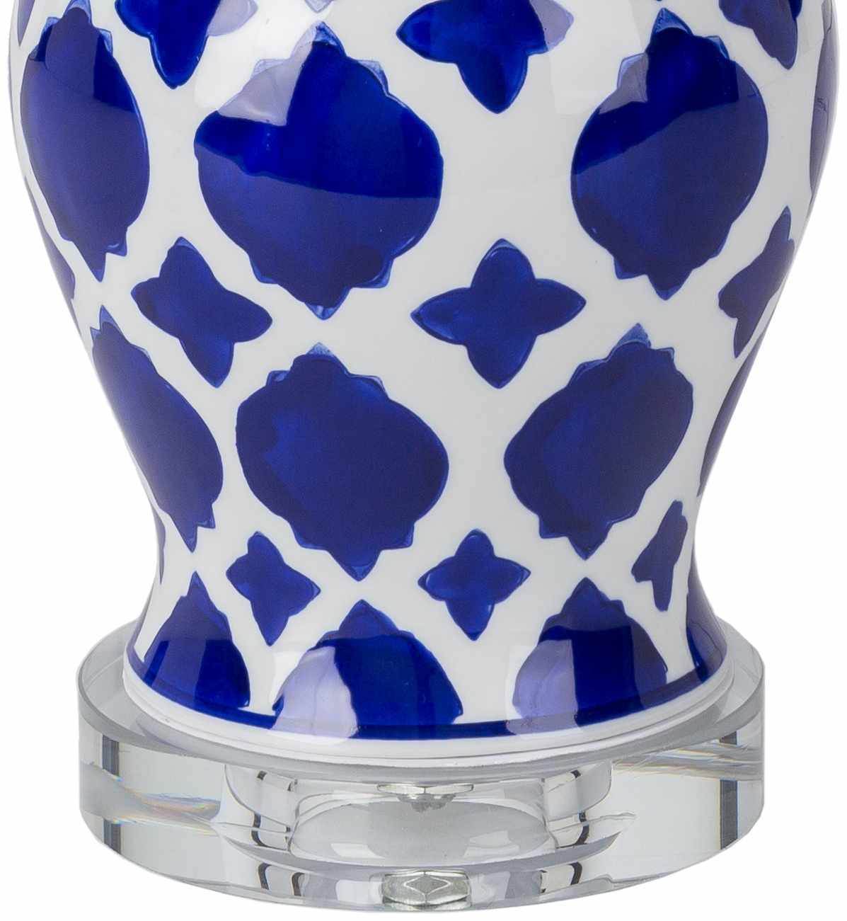 Decorative lamp with blue and white pattern on a white background