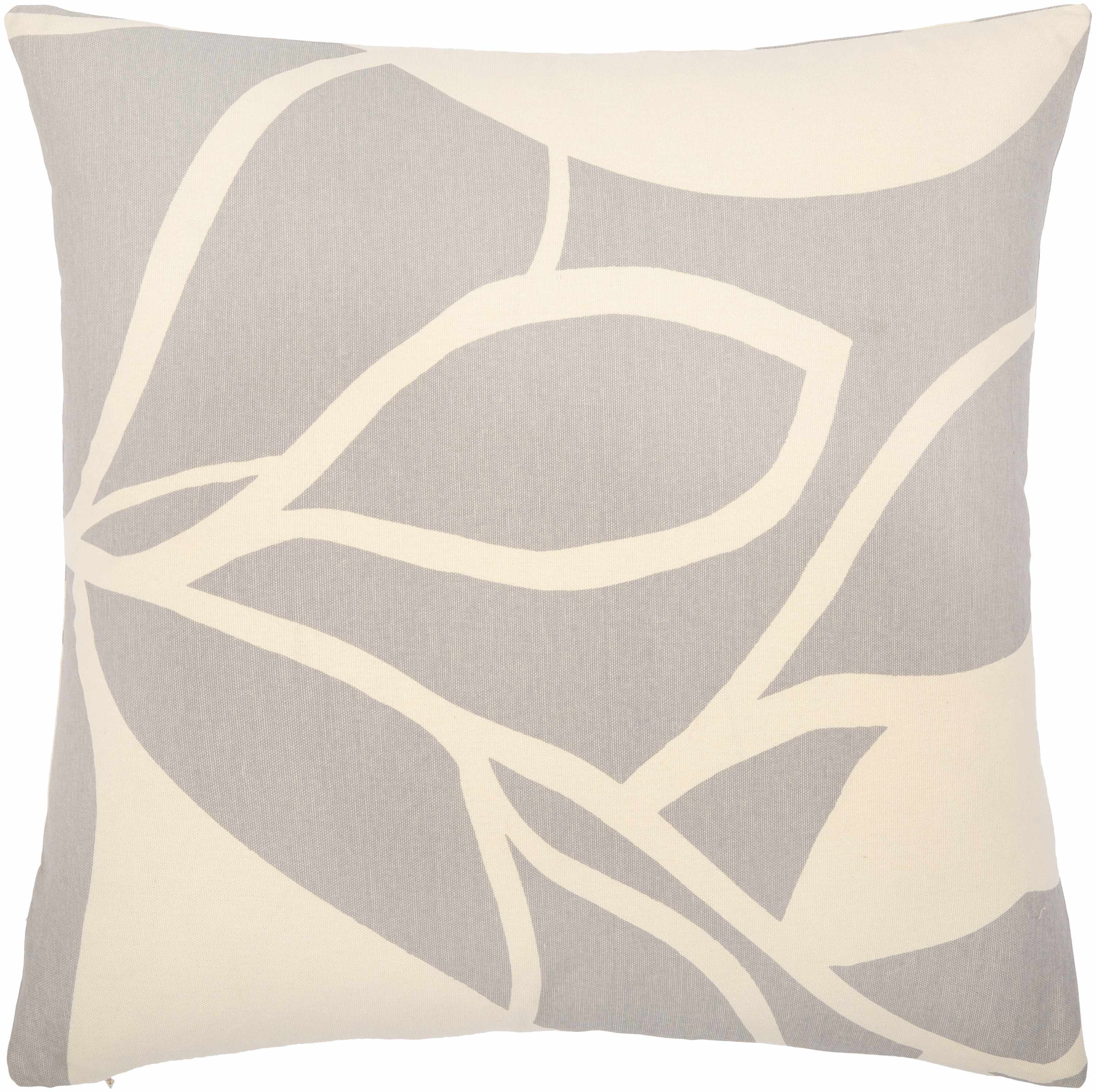 Decorative pillow with abstract cream pattern on gray background
