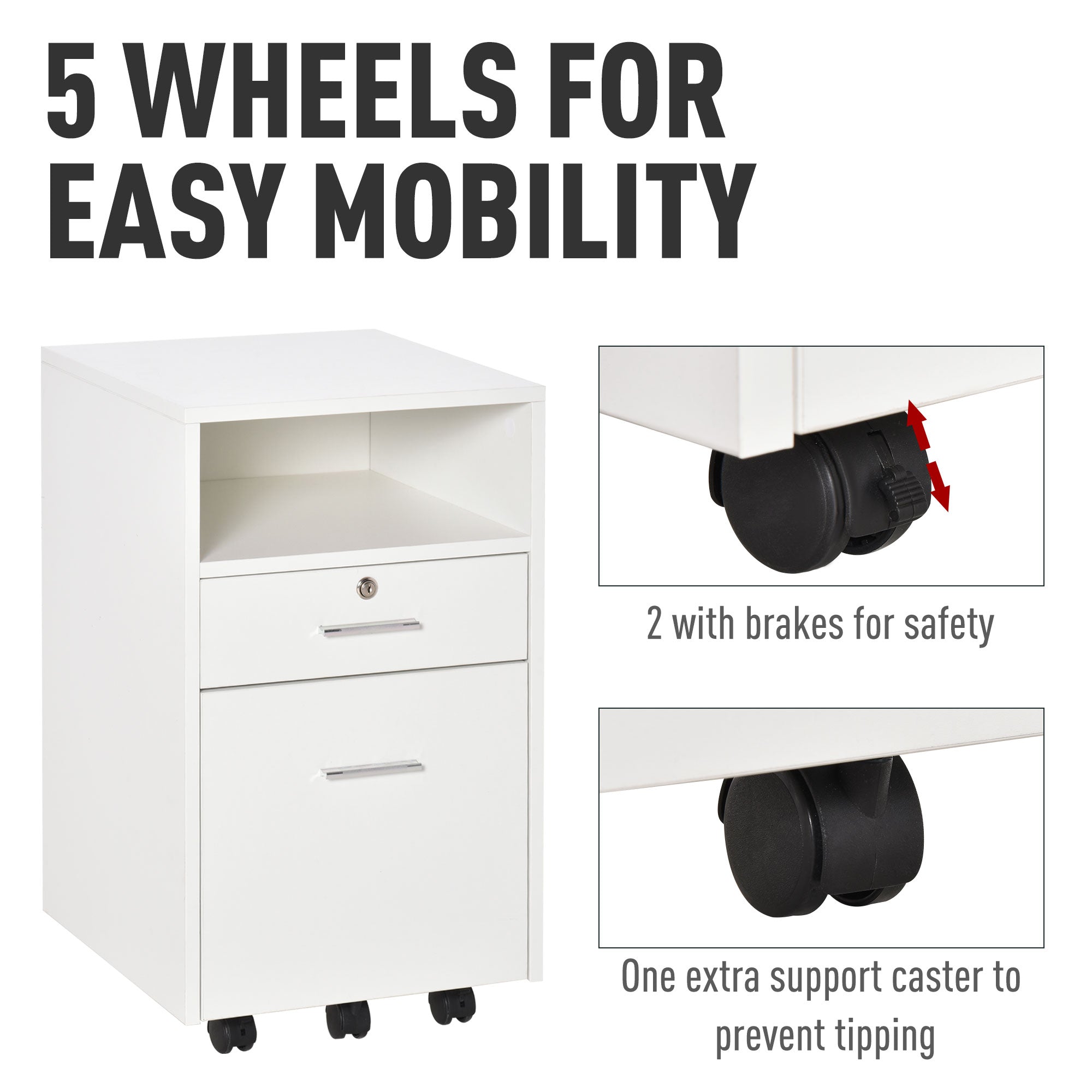 Mobile File Cabinet Lockable Storage Unit Cupboard Home Filing Furniture for Office, Bedroom and Living Room, 39.5x40x60cm, White-4
