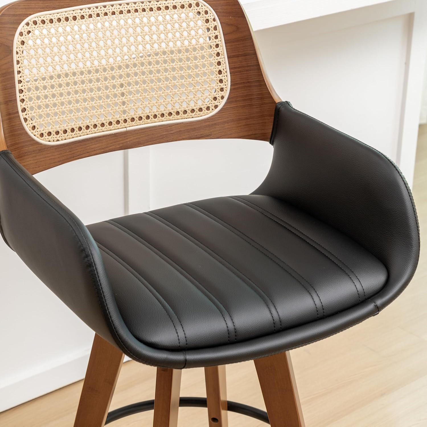 Hardy Haus Rattan Swivel Bar Stools | Counter Height Black 29.7in Set of 3