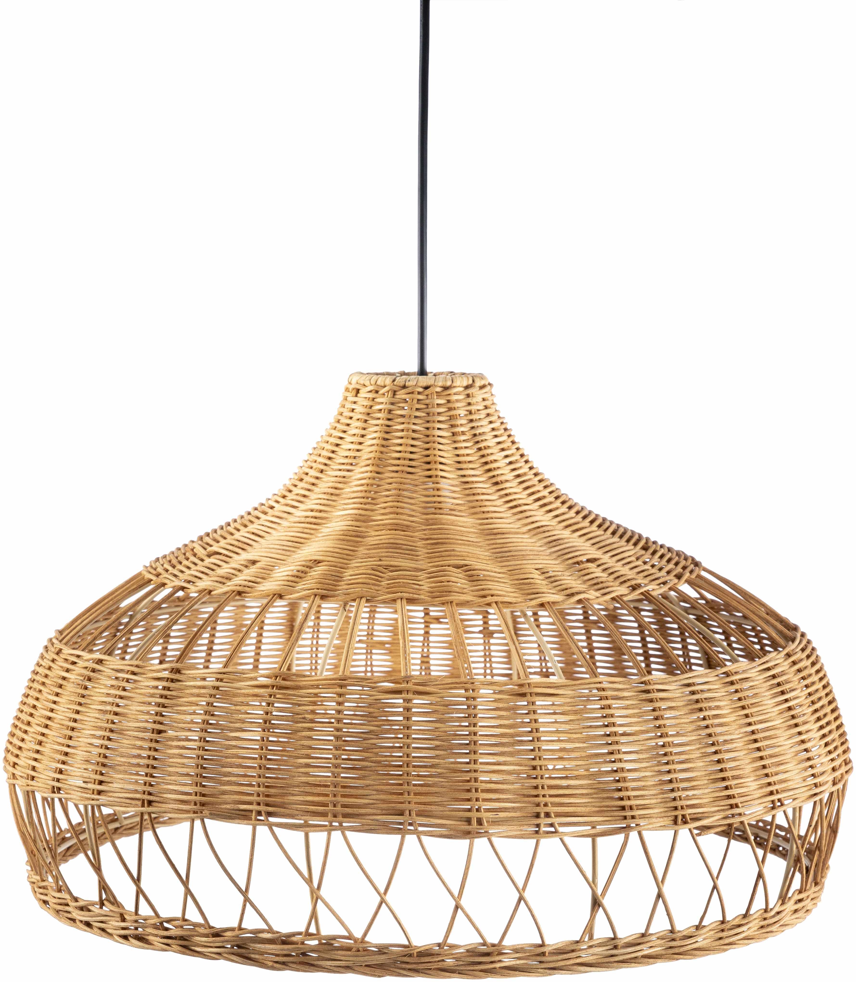 Wicker pendant light on a white background