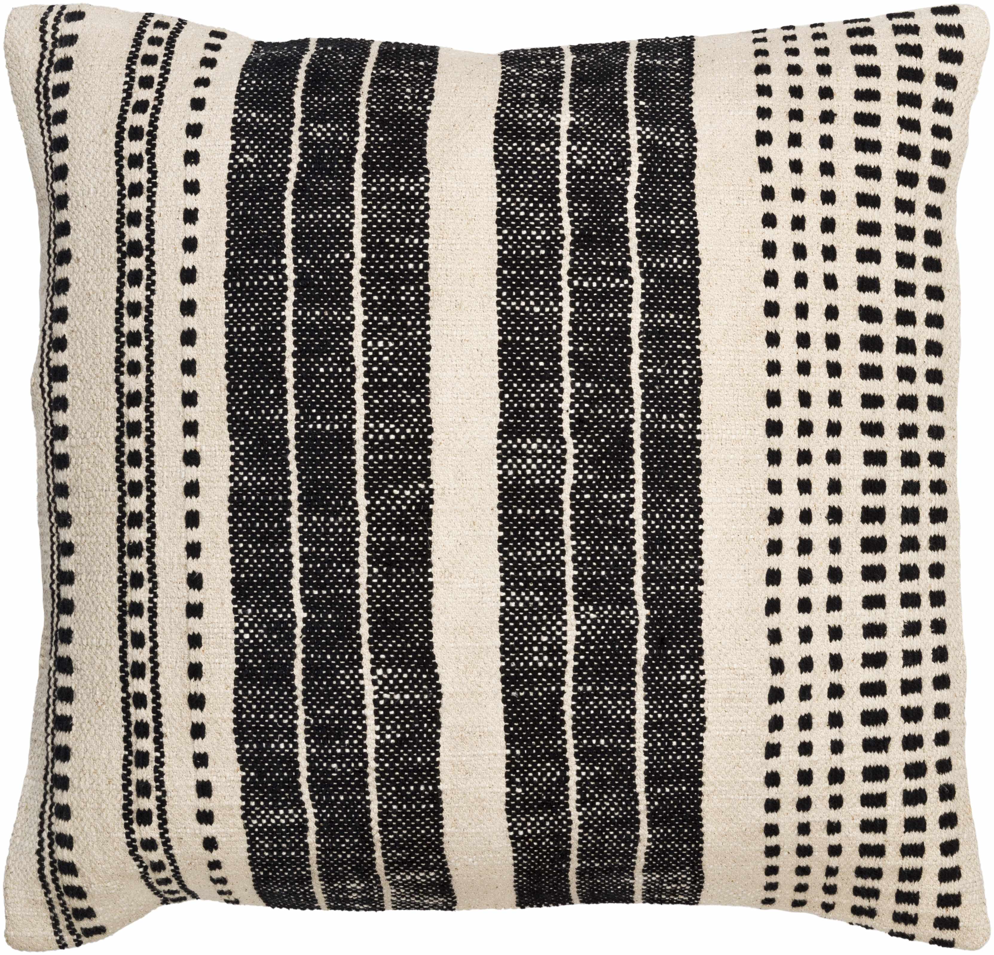 Decorative pillow with black and white striped pattern