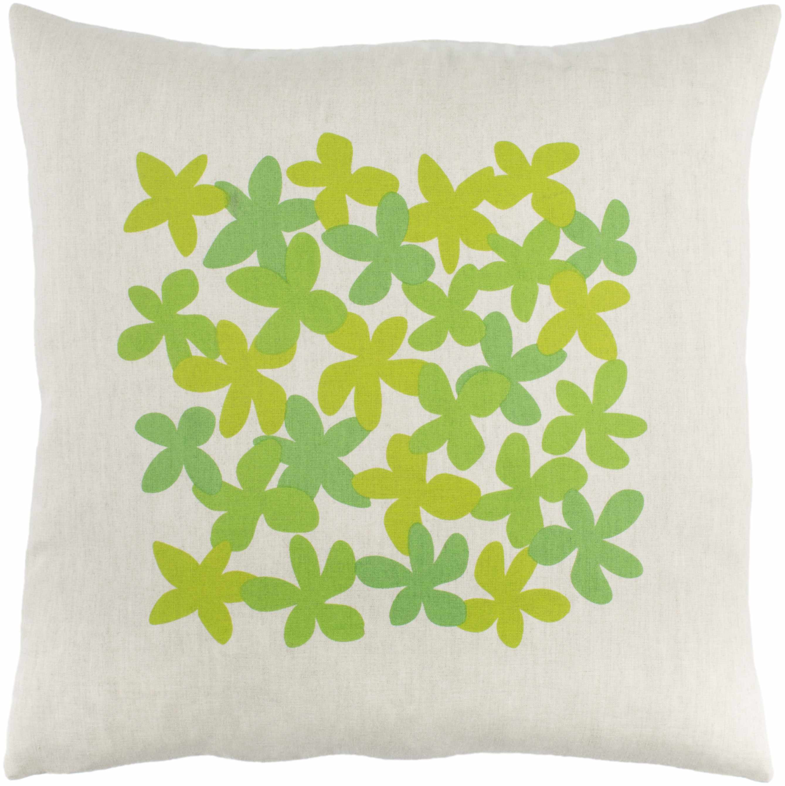 Decorative pillow with green floral pattern on a white background