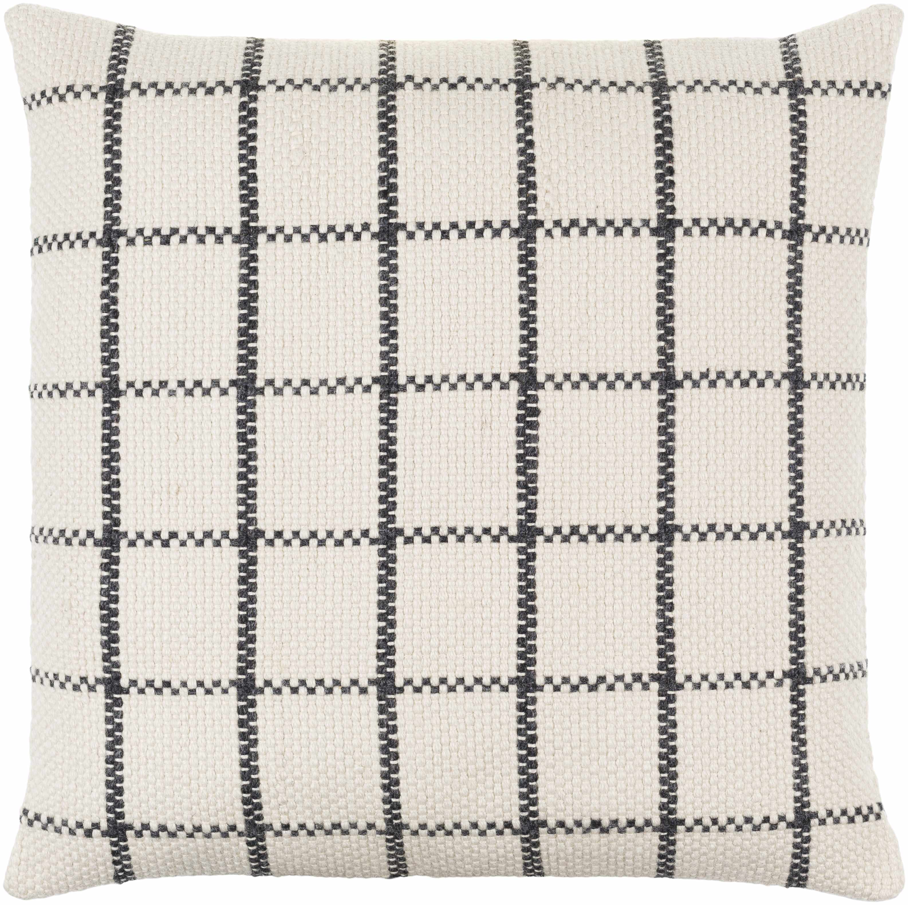 Checkered pillow with black and white pattern on a white background