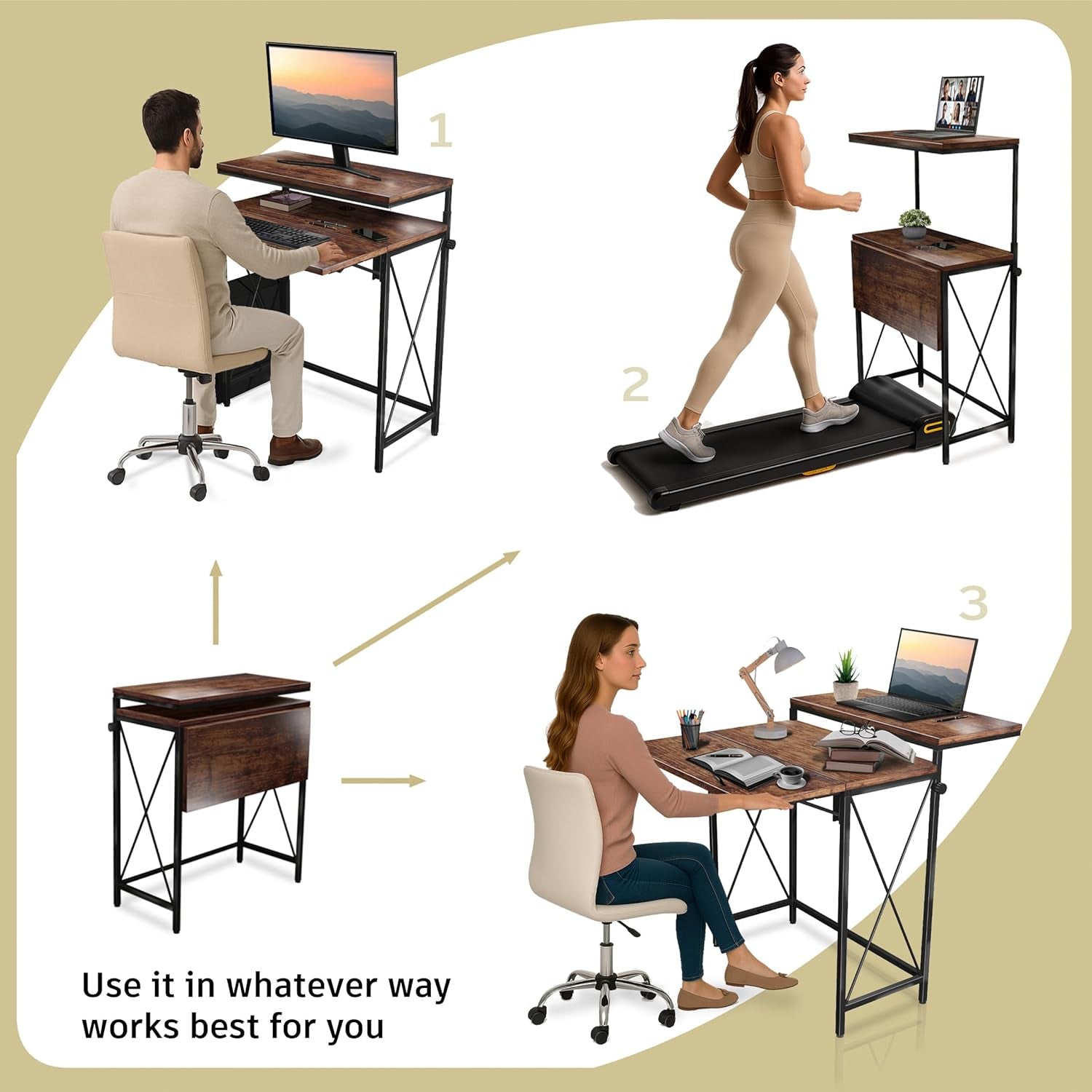 Small Standing Desk, Height Adjustable Small Writing, Mini Desk, Home Office Desks, Work for Home Office, Folding Laptop Study Compact (Brown)-3