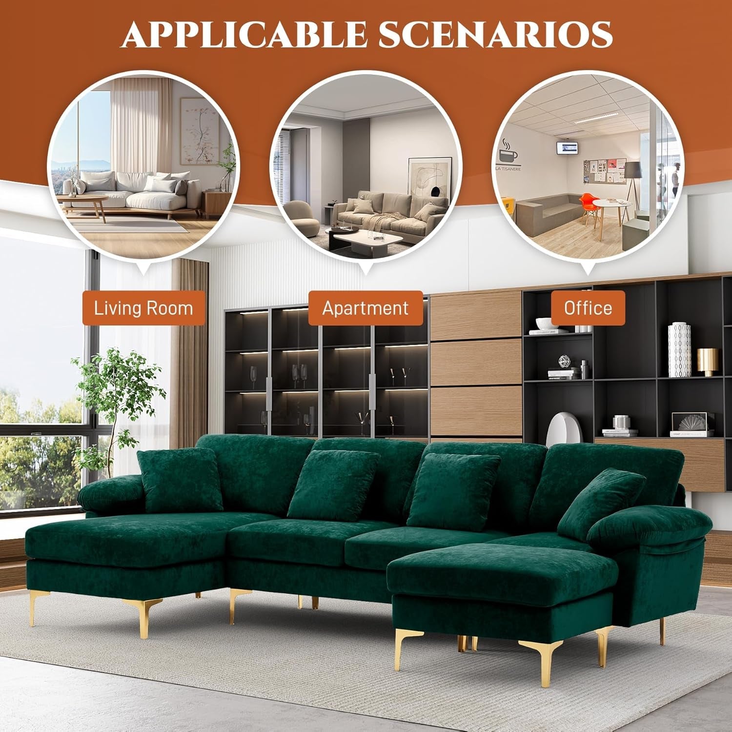 Stylish U Shaped Sectional Sofa Couch with Ottoman-4