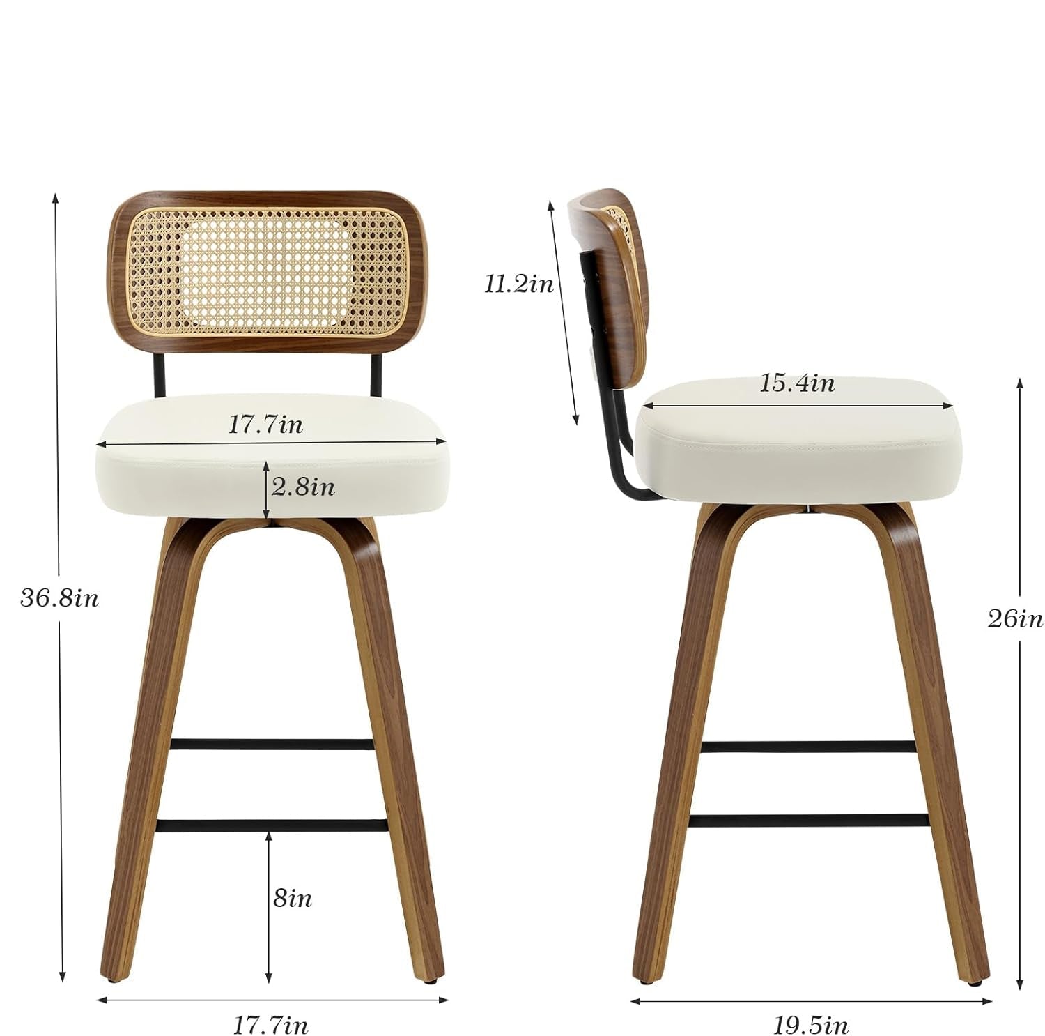 Bar stool with dimensions and weight capacity displayed