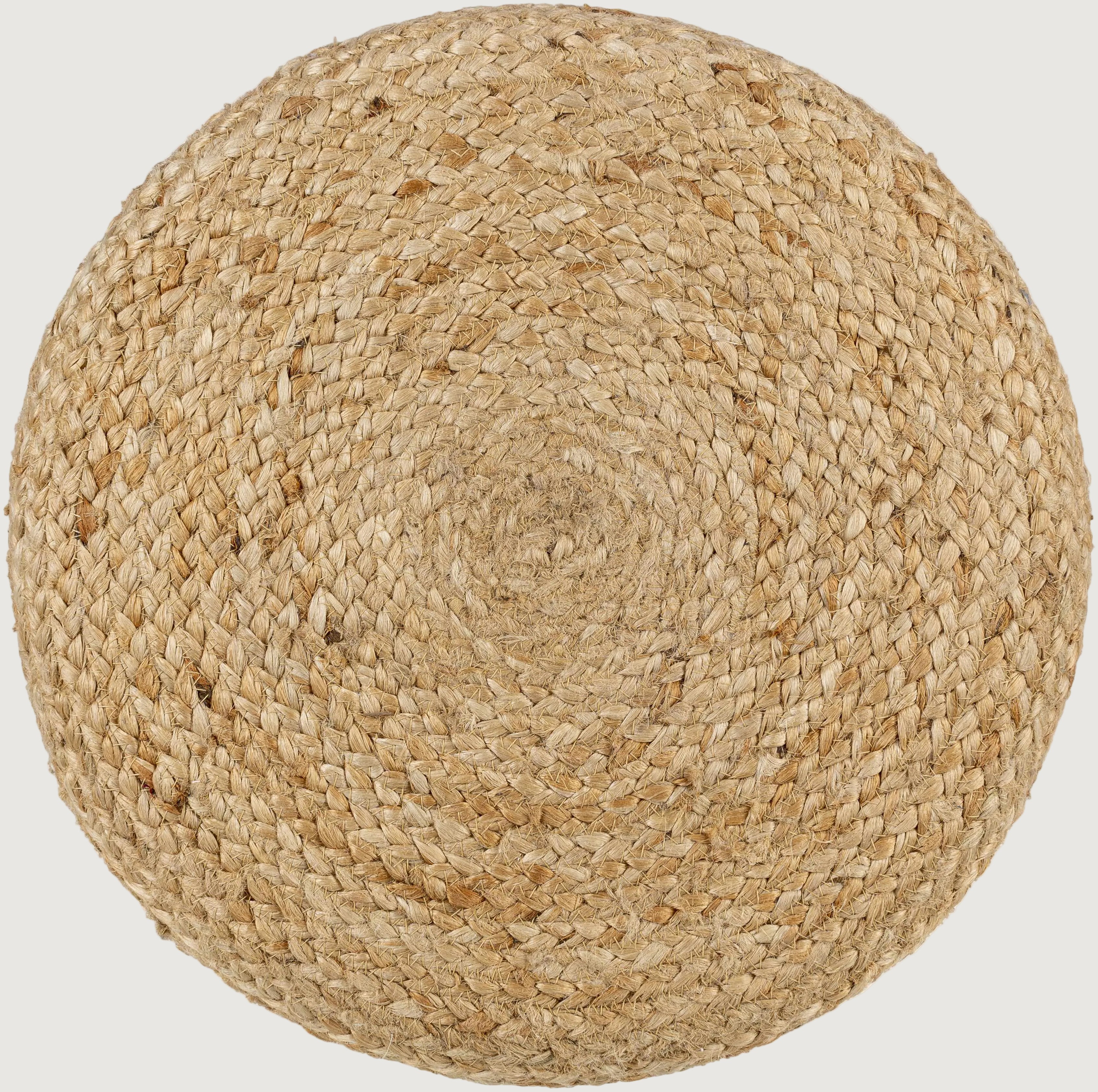 Round woven mat with a natural fiber texture on a white background