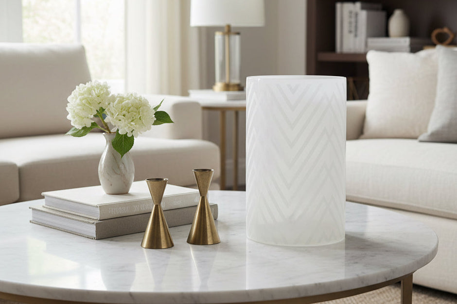 Ballajura White Chevron Pattern Glasas Stool-0