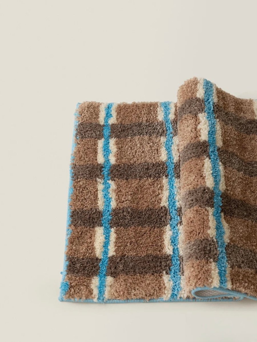 Ultra Soft Retro Earthy Tone Checker Bath Rug, Absorbent Mat-2