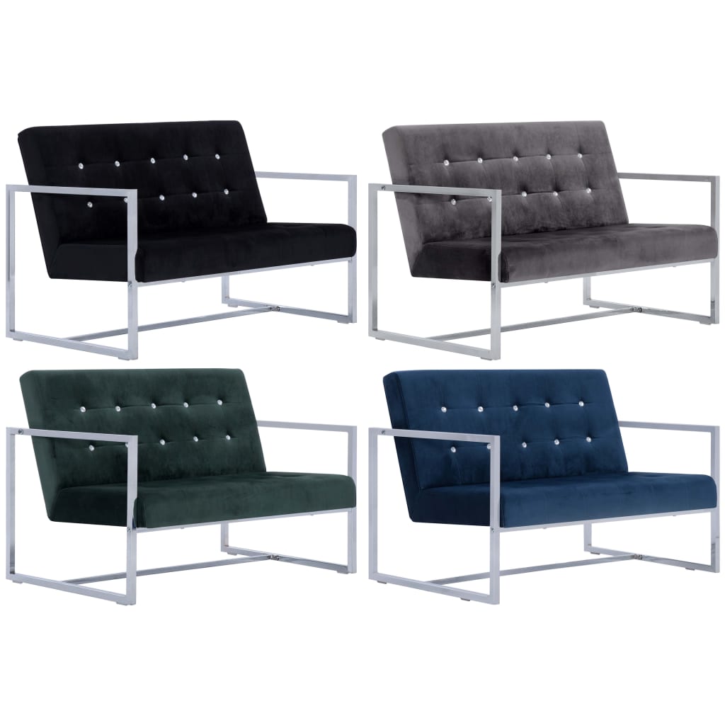 vidaXL Sofa Couch Day Bed 2-Seater Sofa for Living Room Chrome and Velvet-2