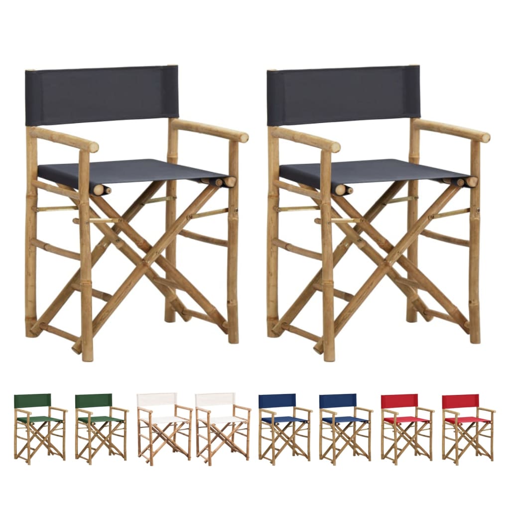 vidaXL Folding Director's Chairs 2 Pcs Outdoor Camping Chair Bamboo and Fabric-5