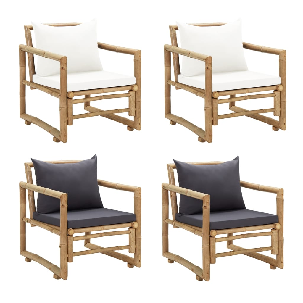 vidaXL Patio Chairs 2 Pcs Outdoor Patio Dining Chair with Cushions Bamboo-5