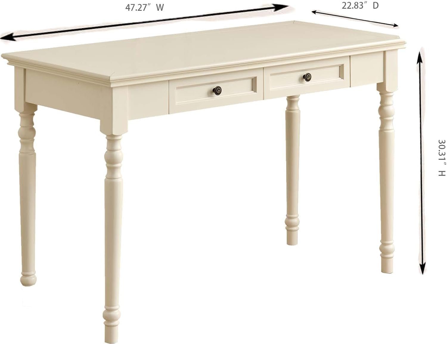 White Desk with Drawers, 47 Inch Home Office Desks Solid Wood Writing Desk for Home Office, Study Workspace or Bedroom-1