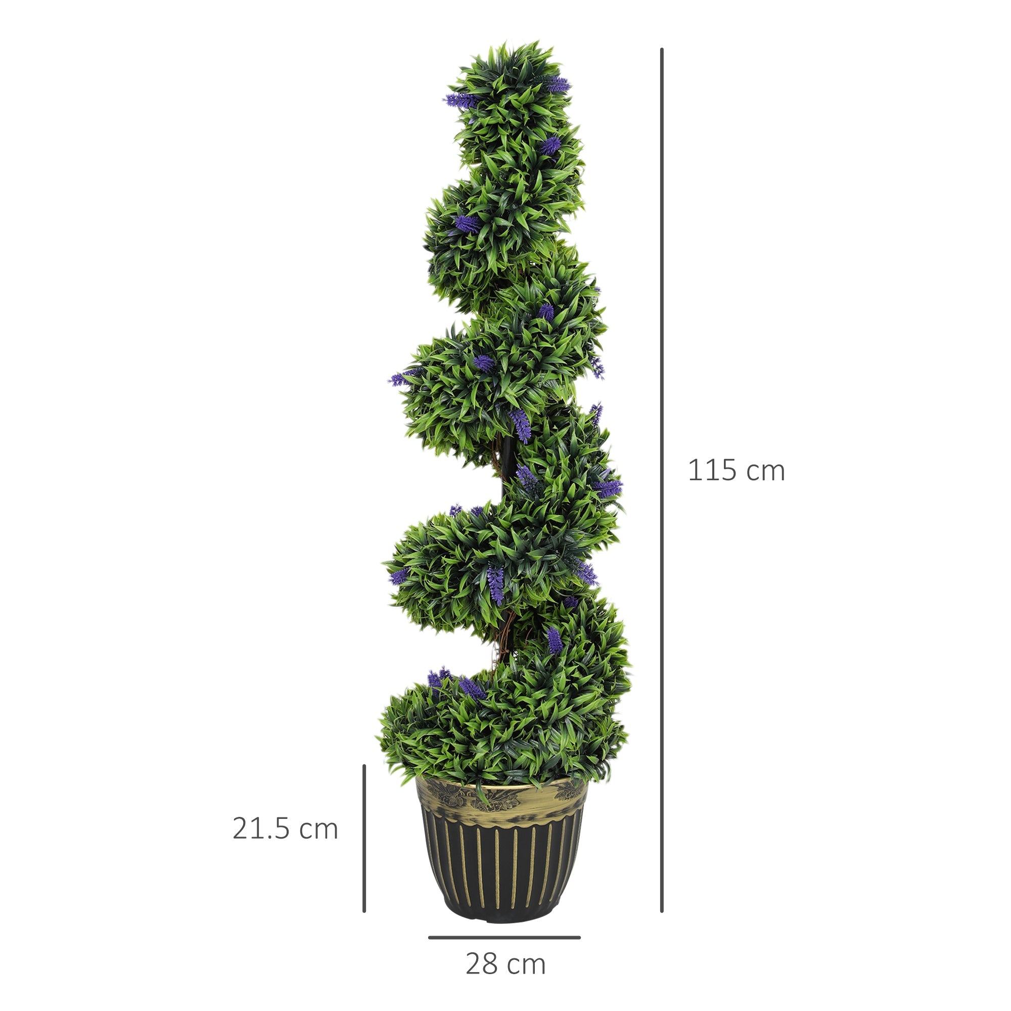 Set of 2 Decorative Artificial Plants, Boxwood Spiral Topiary Tree with Lavender and Pot, Fake Plants for Home Indoor Outdoor Decor, 115cm-2