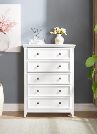 Modern 5 Drawers Dresser 5 Drawers Cabinet,Chest of Drawers Closet Organizers and Storage Clothes Storage Drawers Cabinet for Living Room, Farmhouse Dresser Organizer WHITE