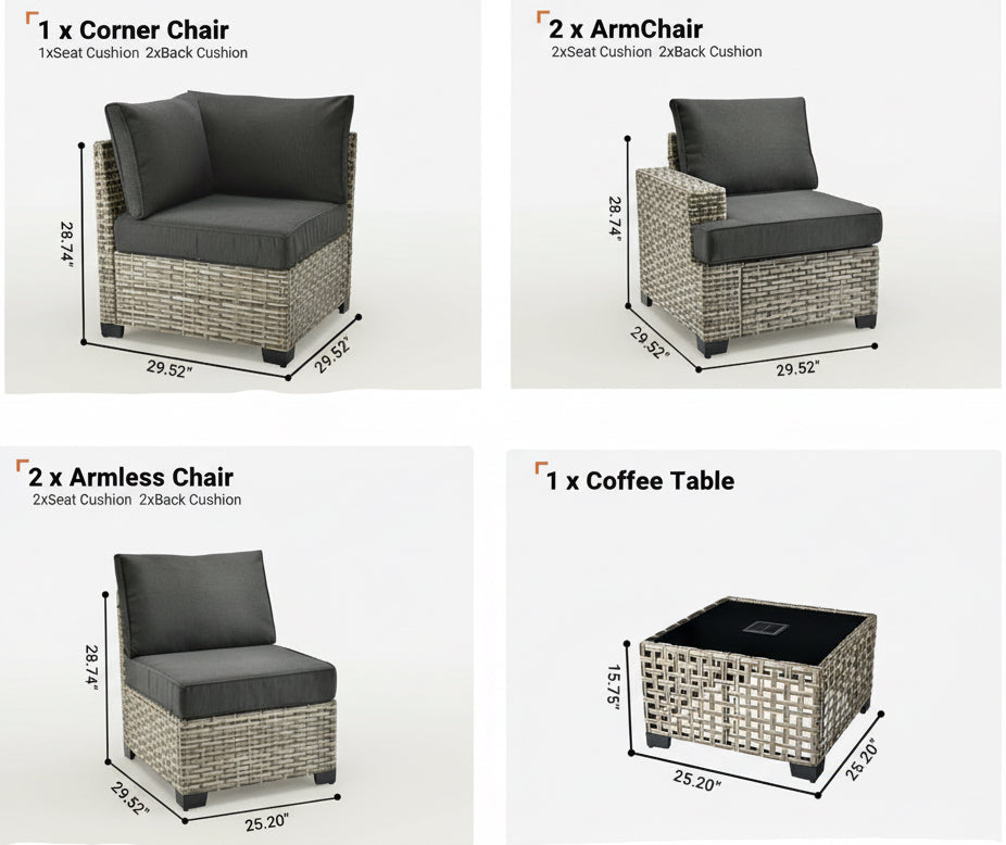 Six Piece Rattan Wicker Outdoor Sectional Sofa Set-1