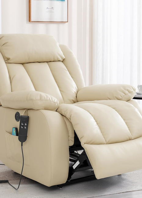 Dual Motor Large Power Lift Recliner Chair Recliners for Elderly, Infinite Position Recliner Chair with Heat and Massage, Breathable Leather(Beige)-0