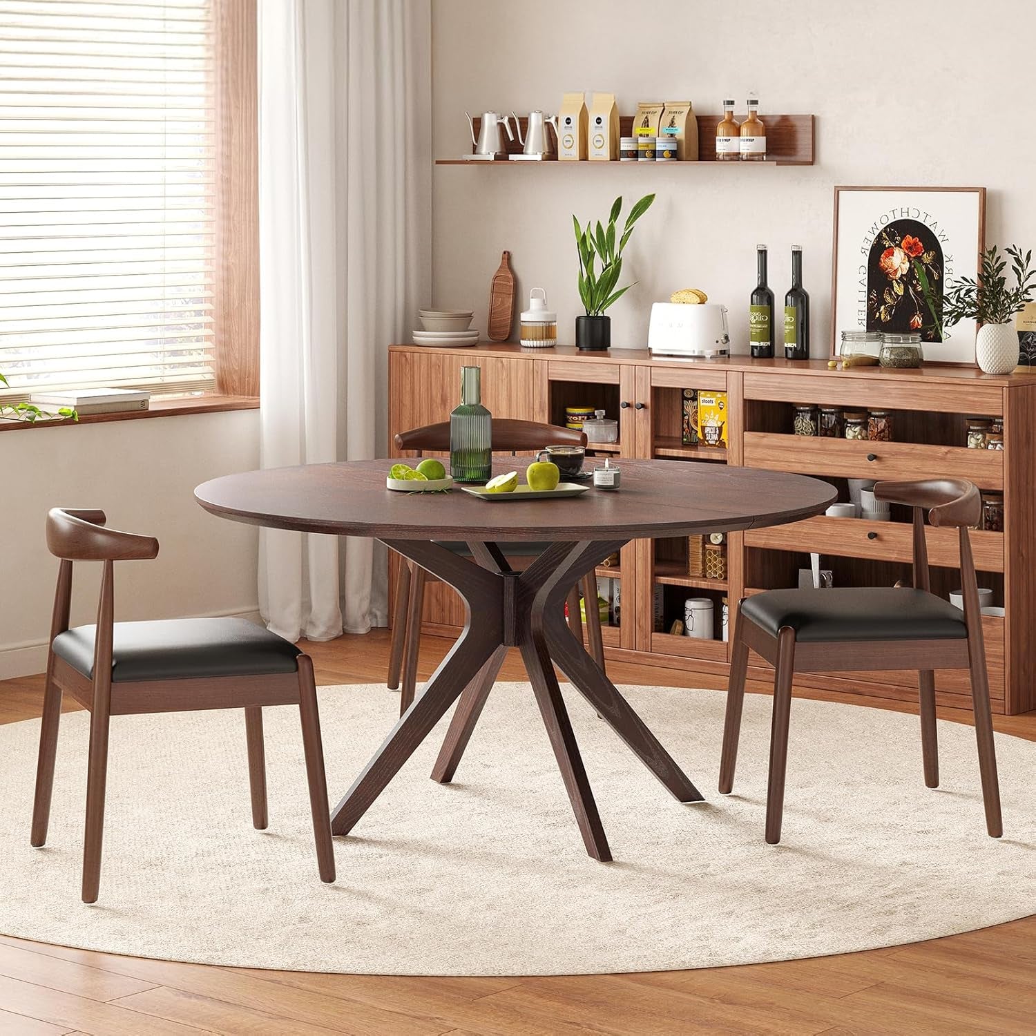 Hardy Haus Walnut 47.2-Inch Round Dining Table | Solid Wood with X Pedestal Base