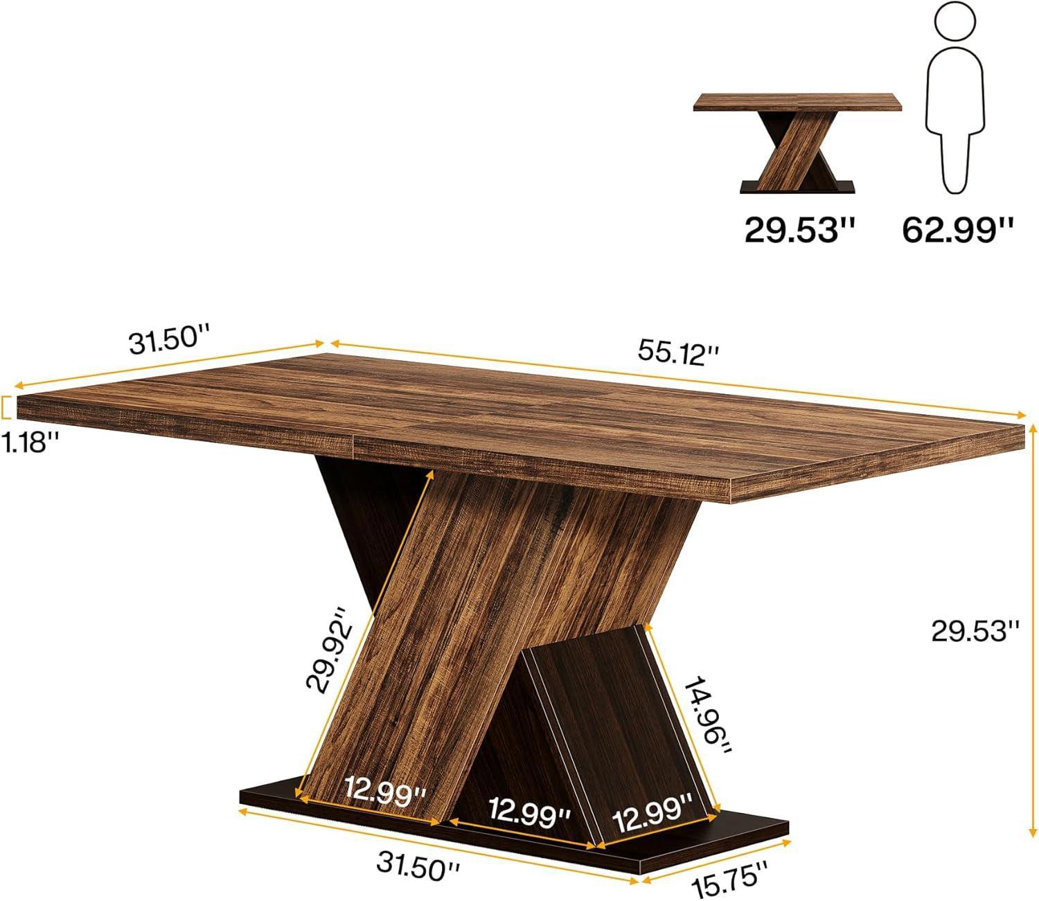 Wooden dining table with dimensions labeled on a white background