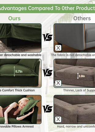 Living Room Sofa Slipcovered Sofa 3 Seater Sofa With 3 Ottomans, Oversized 3-Seat Sleeper Sofa Bed Home Theater Sofa,  Chenille, Green
