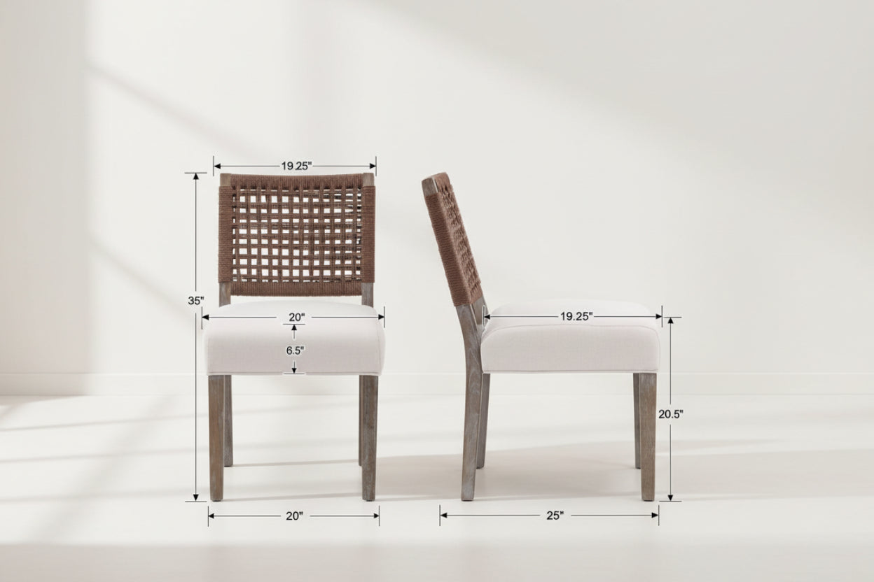 Dimensions of two chairs with labeled measurements on a white background
