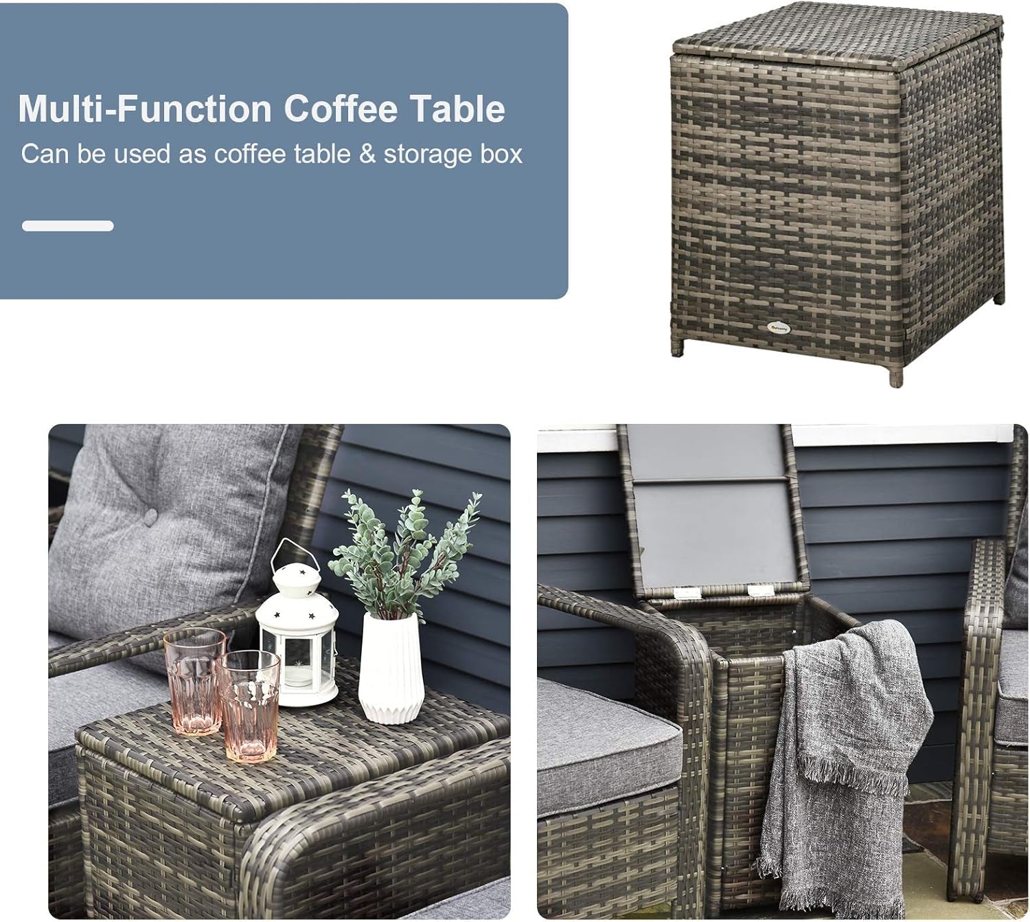 Multi-function coffee table with storage box, used as a coffee table and storage solution.