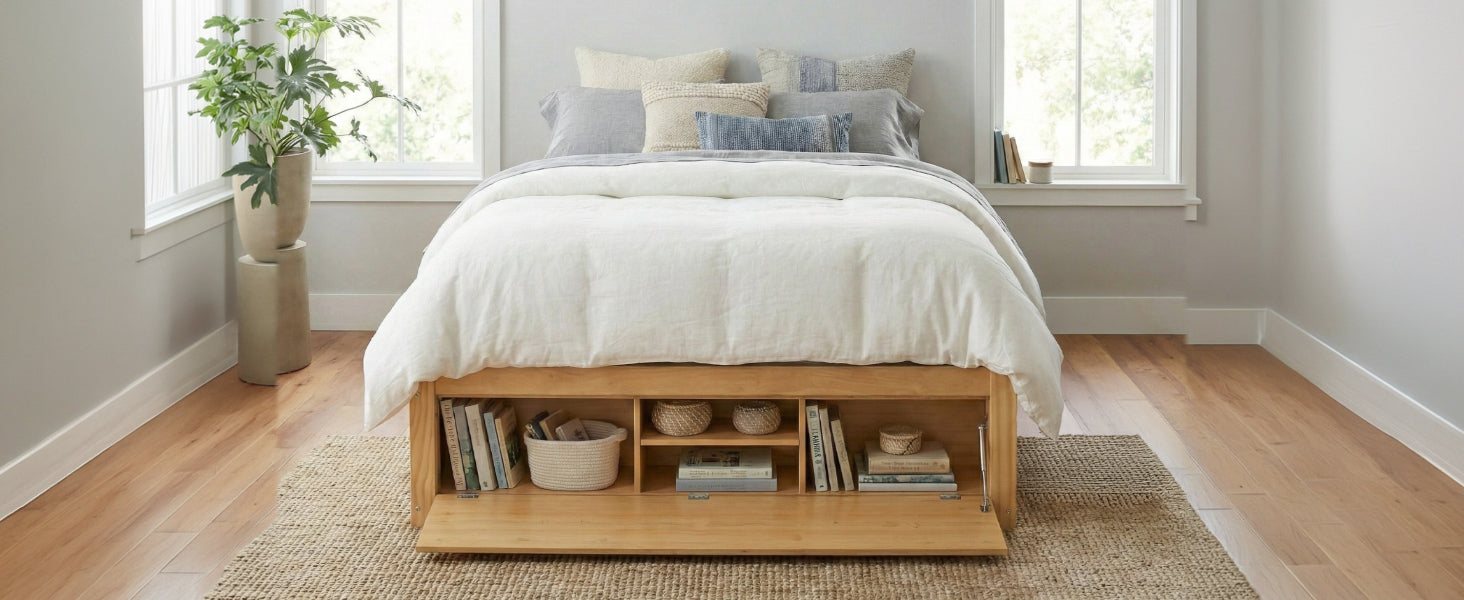 Platform Bed Frame with 4 Storage Drawers and Hydraulic Lift Footboard