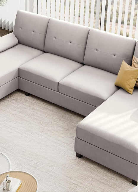 Sectional Sofa Couches for Living Room, U Shaped Sofa Living Room Furniture Sets, 4 Seat U Shaped Sofa Sectional Couch with Chaise, Beige