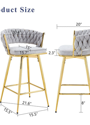 A set of 4 rotating bar stools, equipped with breathable linen cushions - beige seats with golden metal legs, suitable for the height of the kitchen island, dining table or bar counter-2