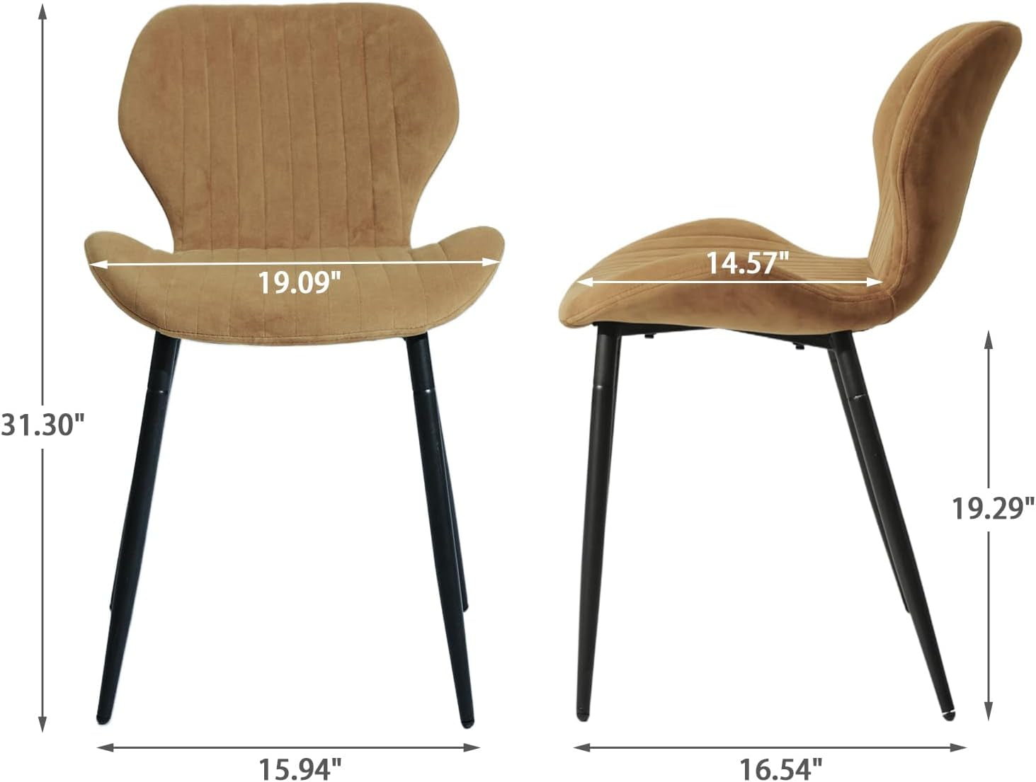 Wooden chairs with measurements on a white background