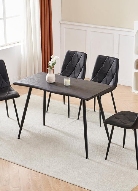 4 Set of Dining Chairs, Metal Frame Dining Chair for Kitchen Room,Technology Cloth Seat Chair for Living Room, Bedroom(Black)-0