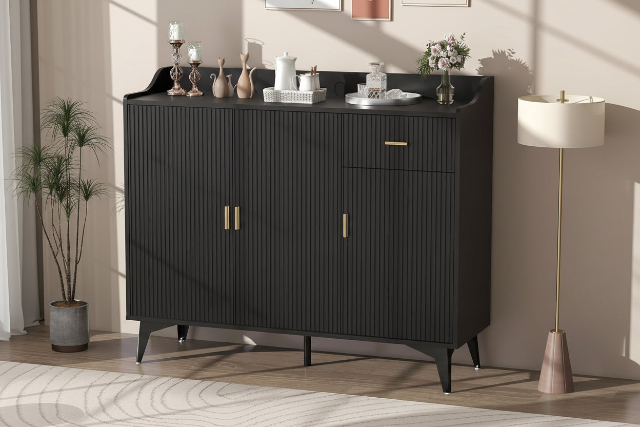 Hardy Haus Black 47-Inch Fluted Sideboard Cabinet | Modern Dining Room Storage