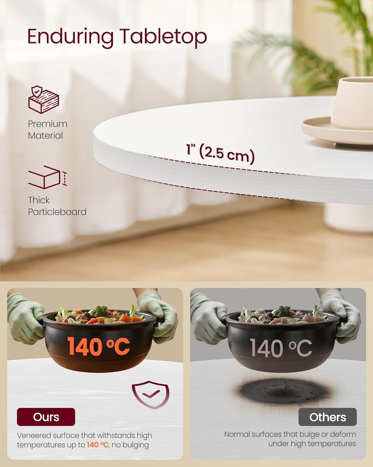 Hardy Haus Snow White Round Dining Table | 31.5-Inch Modern Farmhouse Design