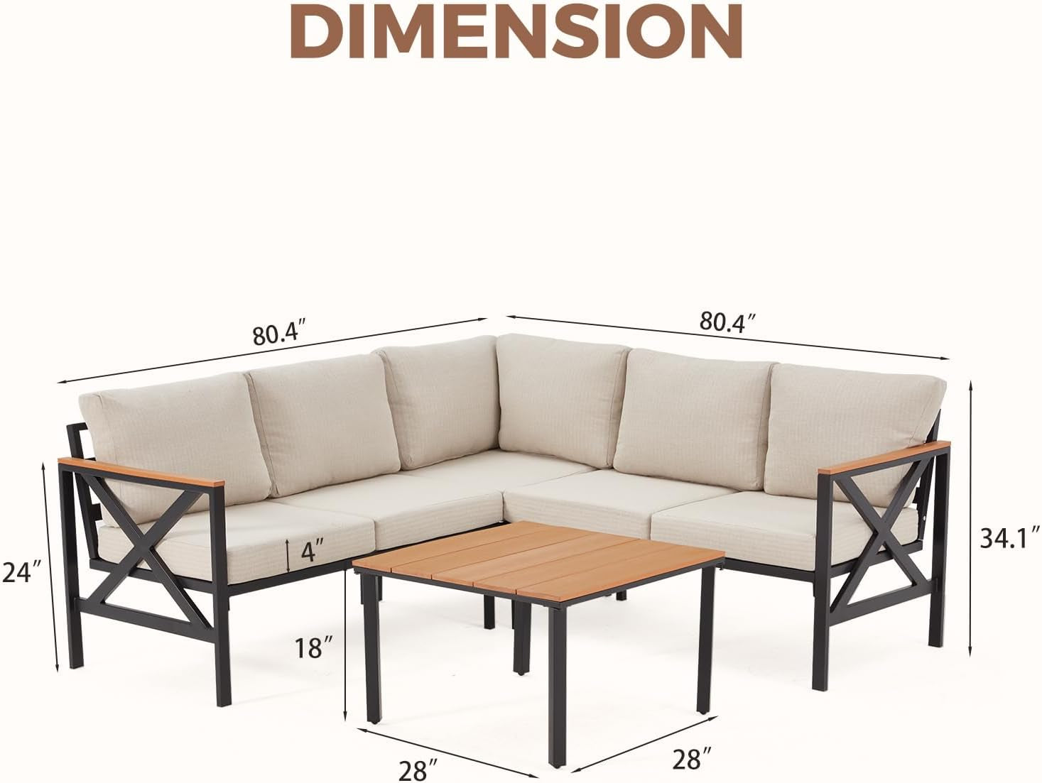 L Shape Metal Patio Furniture Set with Cushions-1