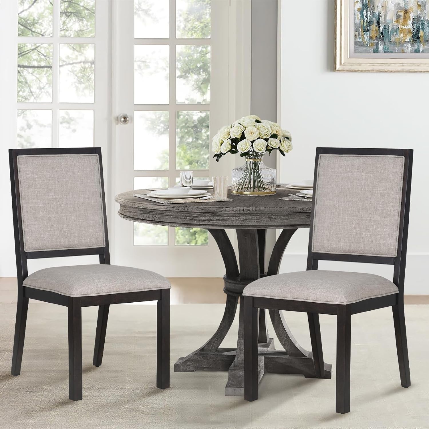 Hardy Haus Espresso Upholstered Solid Wood Dining Chairs – 19 Inch