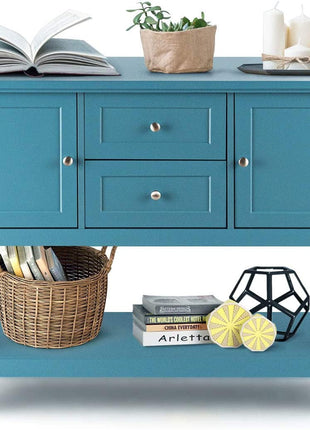 Aqua Wood Buffet Sideboard with Cabinets and Drawers