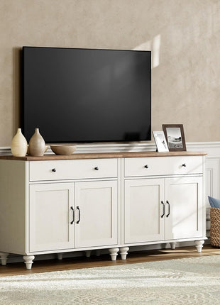 WAMAPT Buffet Cabinet with 4 Doors and 2 Drawers, Large Coffee Bar Tables Wood Kitchen Storage Cabinets with Storage Cabinets, Modern Farmhouse Sideboard Credenza for Dining Room, off White, 68 Inch-4