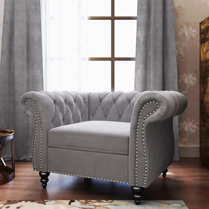 3-Piece Living Room Sectional Sofa Set, Upholstered Sofa Modern Sofa Couches Set Style Button Tufted, Velvet Chesterfield Sofa for Living Room Apartment, 1+2+3 Seat Grey-4