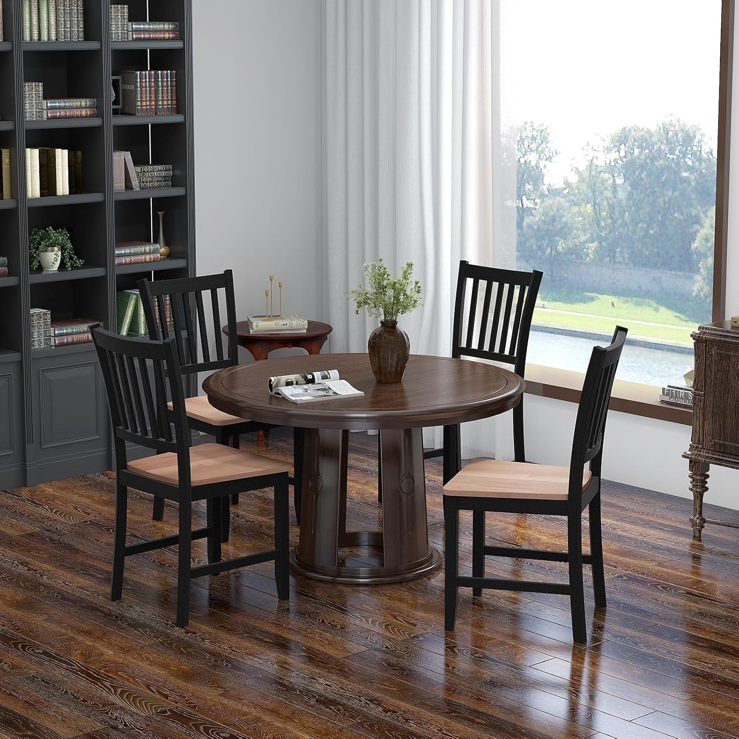 Wooden Dining Chairs Set of 4, Farmhouse Kitchen Chair with Rubber Wood Legs, Easy to Assemble Armless Dining Side Chairs, Dining Room Chairs, Black-3