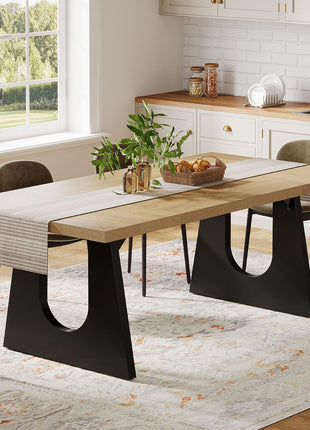 Large Dining Table for 6-8 People, 70.9-Inch Wood Rustic Rectangular Table with Black Wooden Legs, Farmhouse Center Kitchen Table for Dining Room, Living Room, Home Furniture, Oak and Black-4
