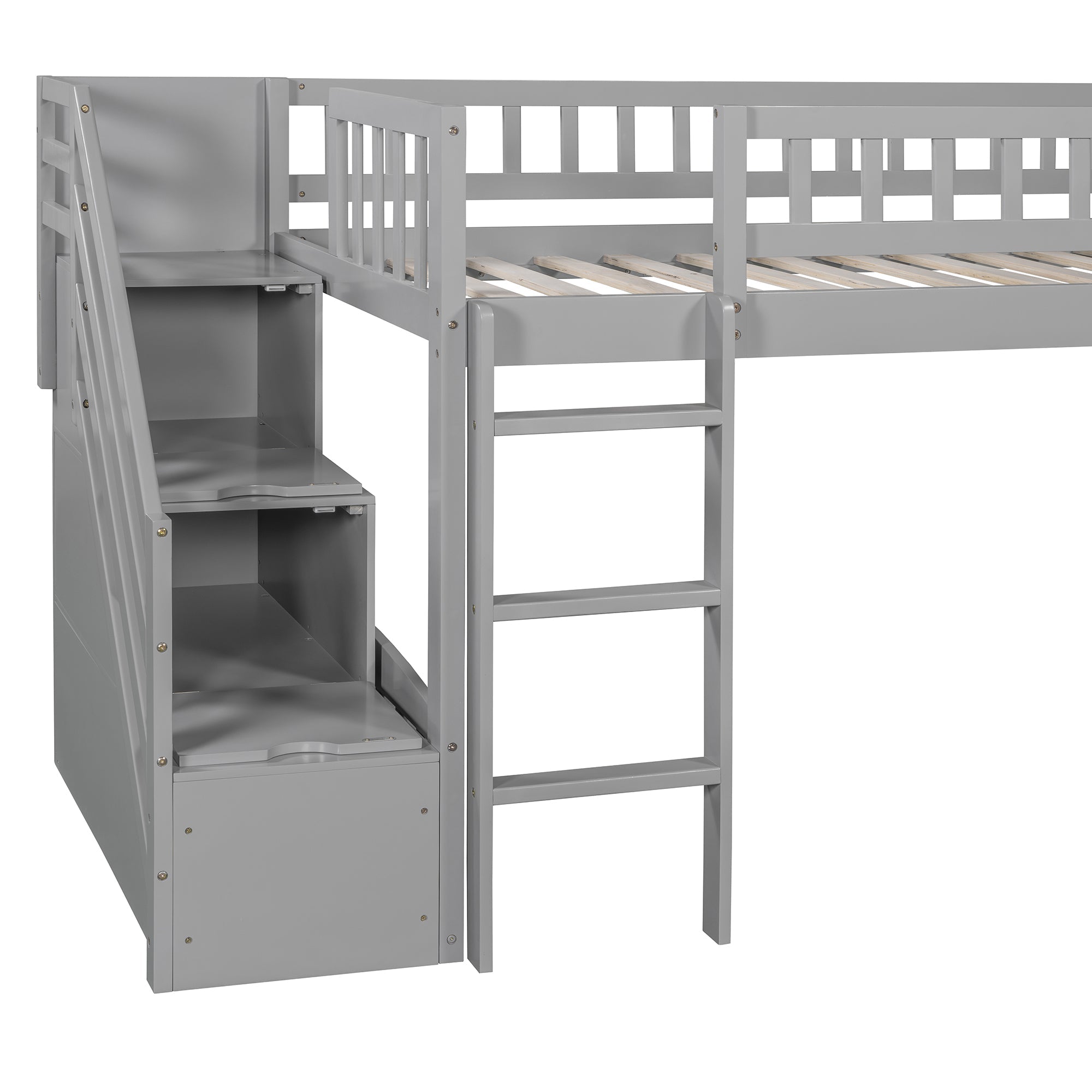 Stairway Twin Size Loft Bed with Two Drawers and Slide