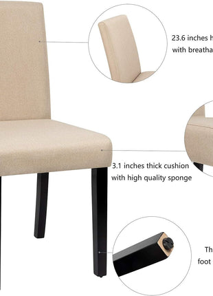 Dining Chairs Urban Style Fabric Parson Chairs Kitchen Living Room Armless Side Chair with Solid Wood Legs Set of 4 (Beige)-3