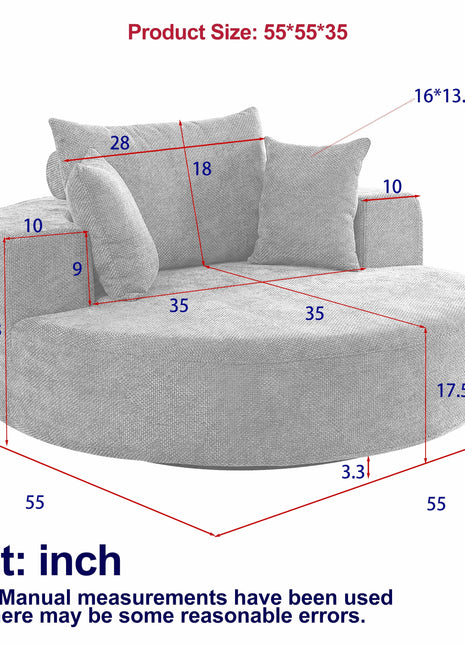 55''L Chenille Foam Single Swivel Chair, Fluffy Modern Sleeper, 360 Degree Swivel Chair for Living Room, Bedroom, Lounge and Projection Room-1