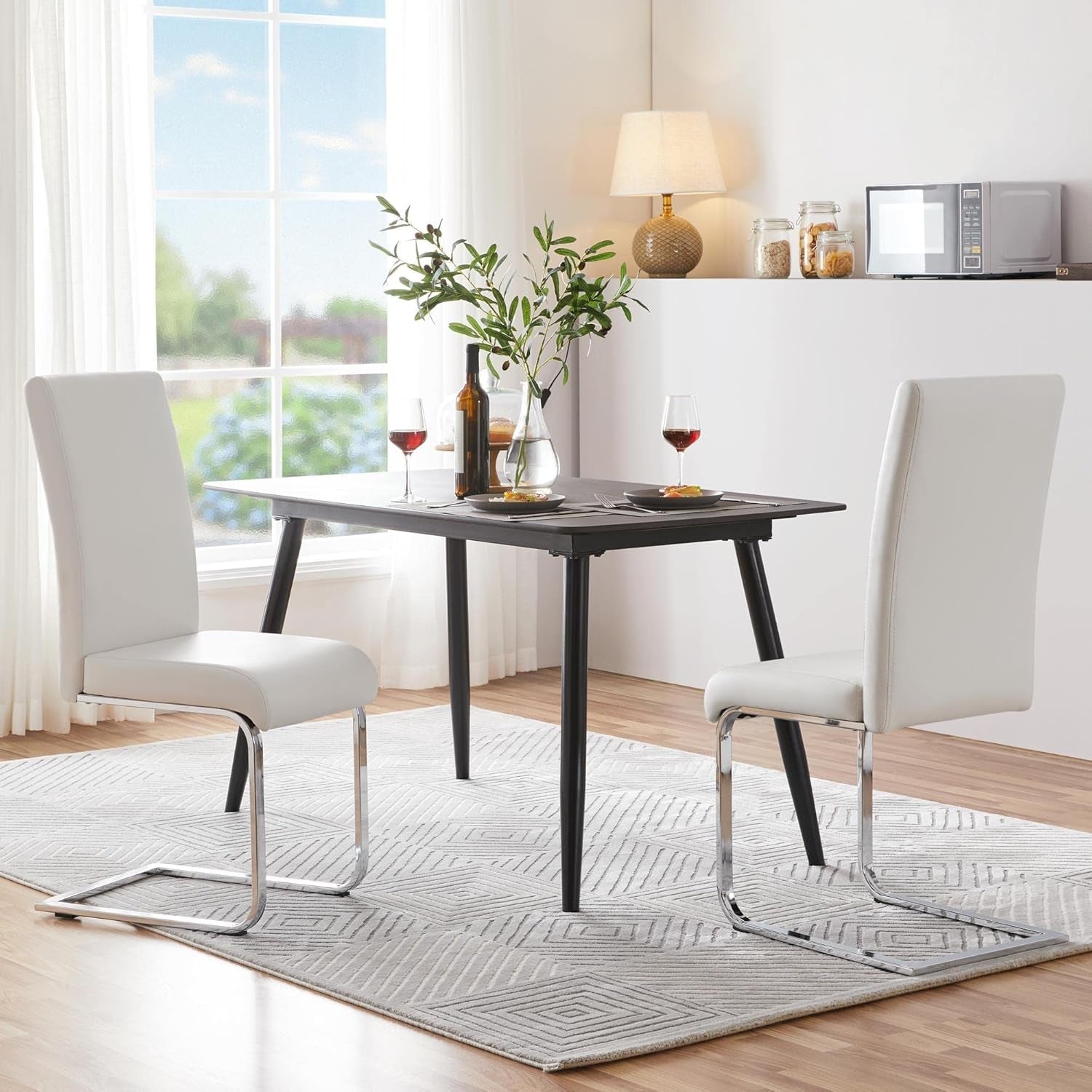 Set of 2 Dining Chairs Modern Kitchen Chairs High Back Faux Leather Dining Room Chairs Upholstered Armless Side Chairs with Metal Legs Home Kitchen Furniture, White-1
