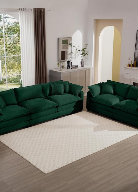 Oversized 2 Piece Sofa Set for Living Room, 3-Seater & Loveseat Couch, Modular Sectional Deep Seat Corduroy Comfy Cloud Couches with 4 Armrest Pillows and 5 Toss Pillows, Green-0