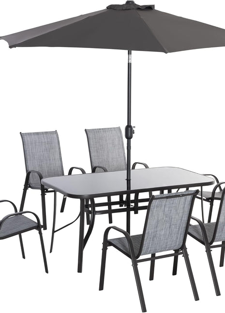 Eight Piece Patio Furniture Set with Umbrella and Chairs-0