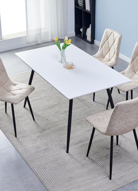4 Set of Dining Chairs, Metal Frame Dining Chair for Kitchen Room,Technology Cloth Seat Chair for Living Room, Bedroom(Beige)-0
