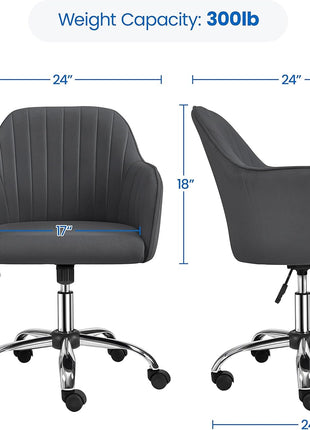Modern Velvet Desk Chair Soft Height-Adjustable Swivel Computer Chair for Makeup Room Living Room Bedroom Soft Upholstered Office Chair Gray-2