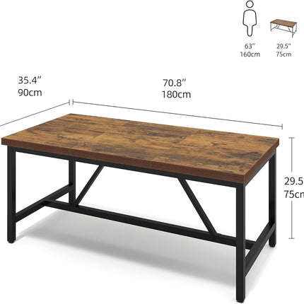 70.8" Large Kitchen Dining Room Table for 6-8 People, Rustic Brown Farmhouse Industrial Wood Style Rectangle Apartment Dinning Room Dinette Tables for Eating Dinner-1